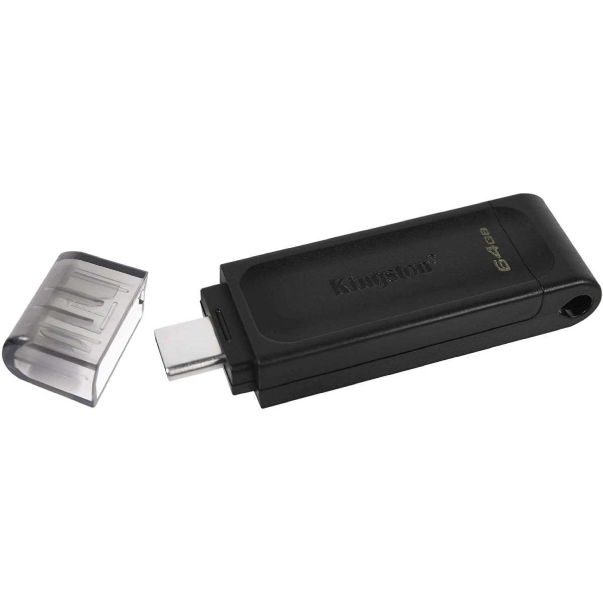 Pendrive Kingston DataTraveler 70 Memoria USB tipo C 128 GB - USB-C 3.2 Gen 1 - Con cover - Nero