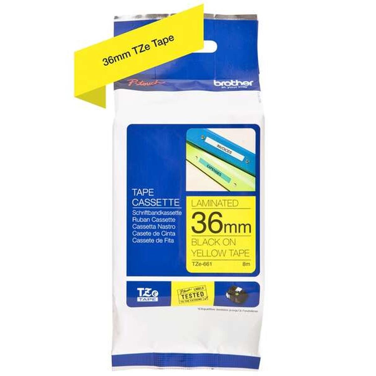 Nastro Originale Laminato Nero su Giallo (36mm X 8m) BROTHER TZe-661