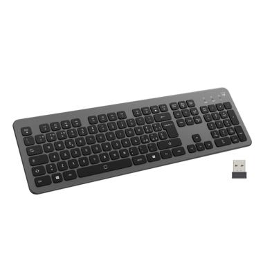 Tastiera wireless Ewent - Batteria al litio ricaricabile da 300 mAh - Layout QWERTY IT italiano - Retroilluminata - Tasti silenziosi e a basso profilo - Nero/Grigio