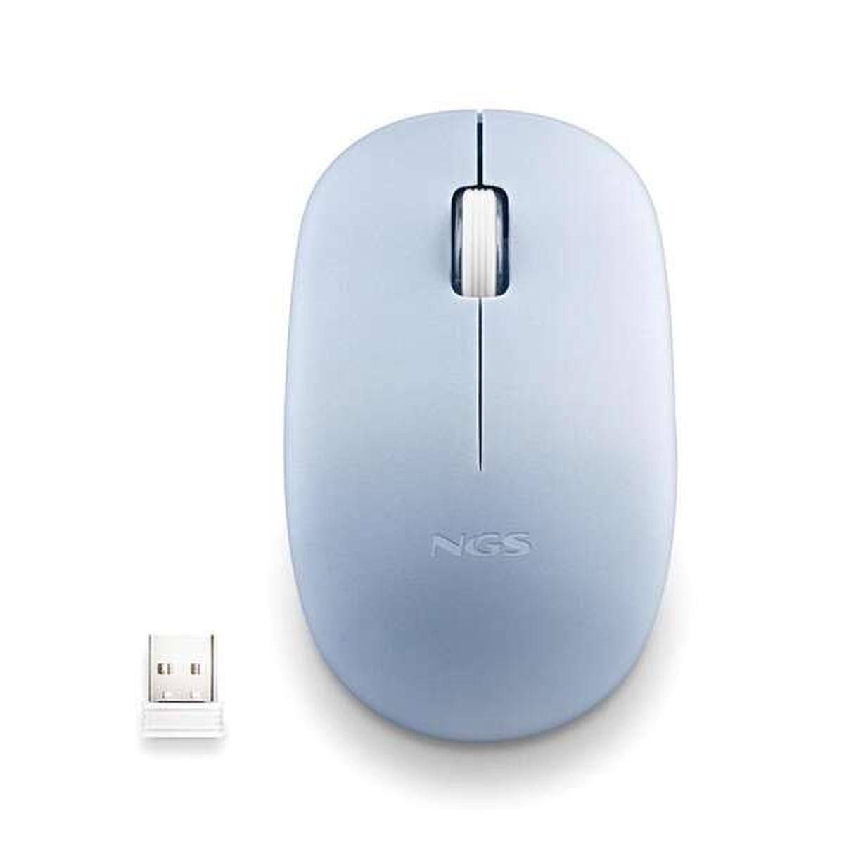 Mouse wireless NGS con tasti silenziosi - 2 pulsanti - Ambidestro - Azzurro