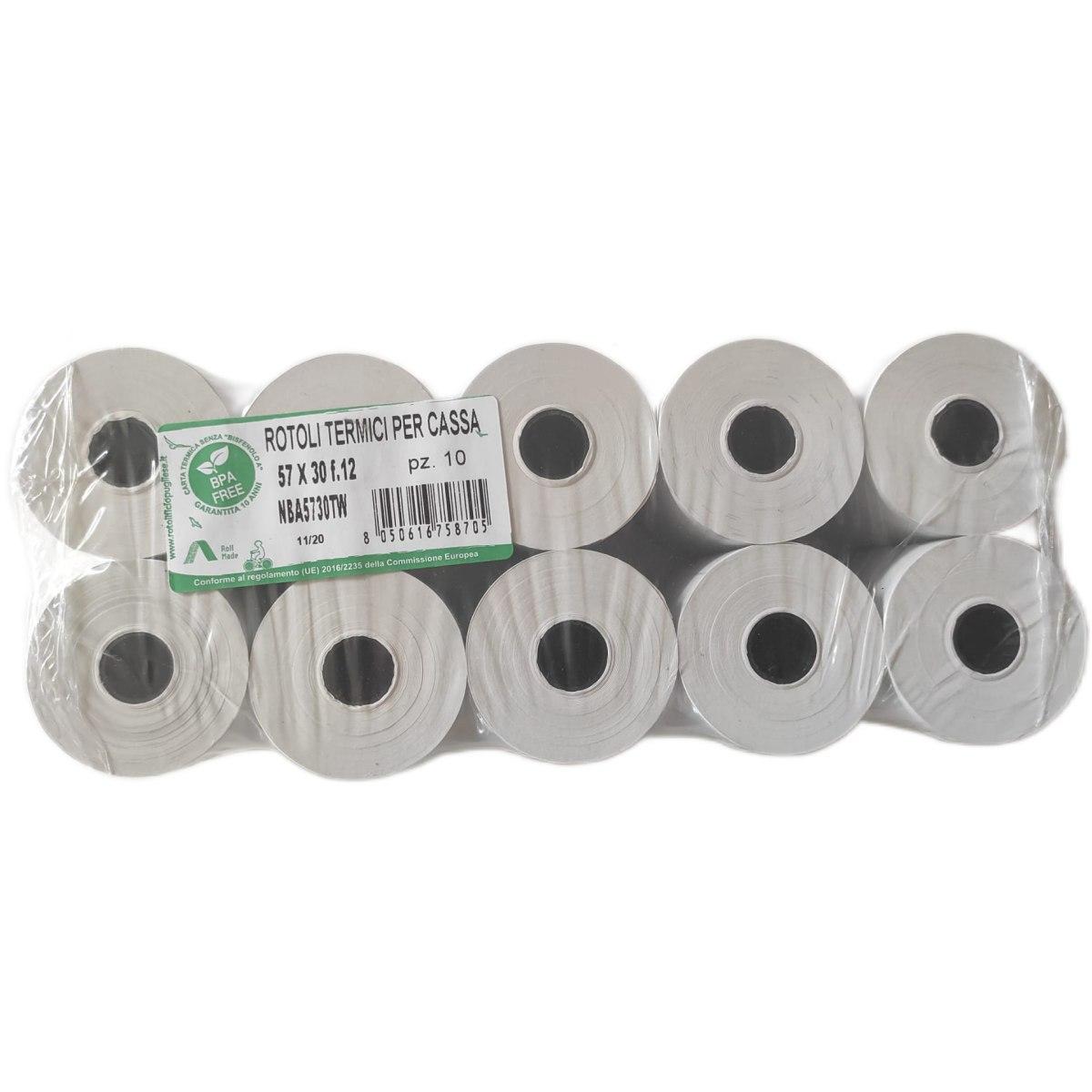 Rotoli Carta Termica per Registratori di Cassa Fiscali 57x45x12 (10pz)