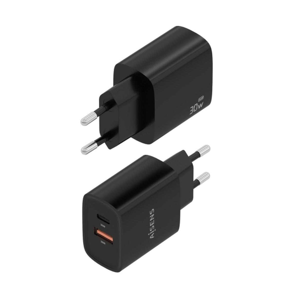 Caricabatterie Aisens GaN 30W - USB-C PD3.0 - Tecnologia AI per rilevare protocollo e velocità di ricarica - Nero
