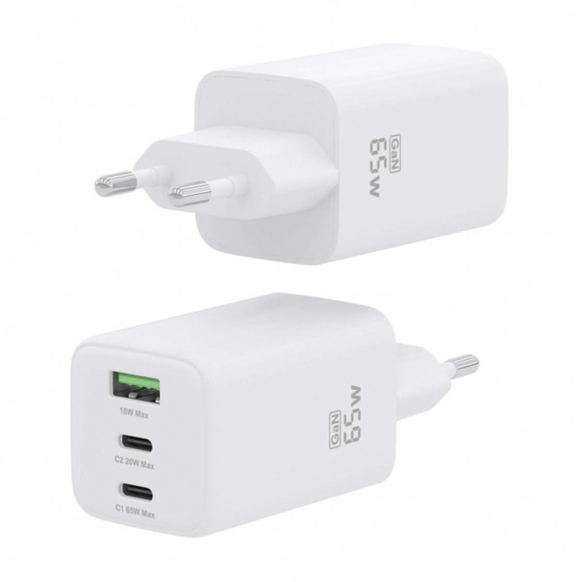 Caricabatterie Aisens Gan USB-C 65W - Alta efficienza energetica - Tecnologia AI - Ricarica rapida e sicura - 3 porte USB - Compatibile con più dispositivi