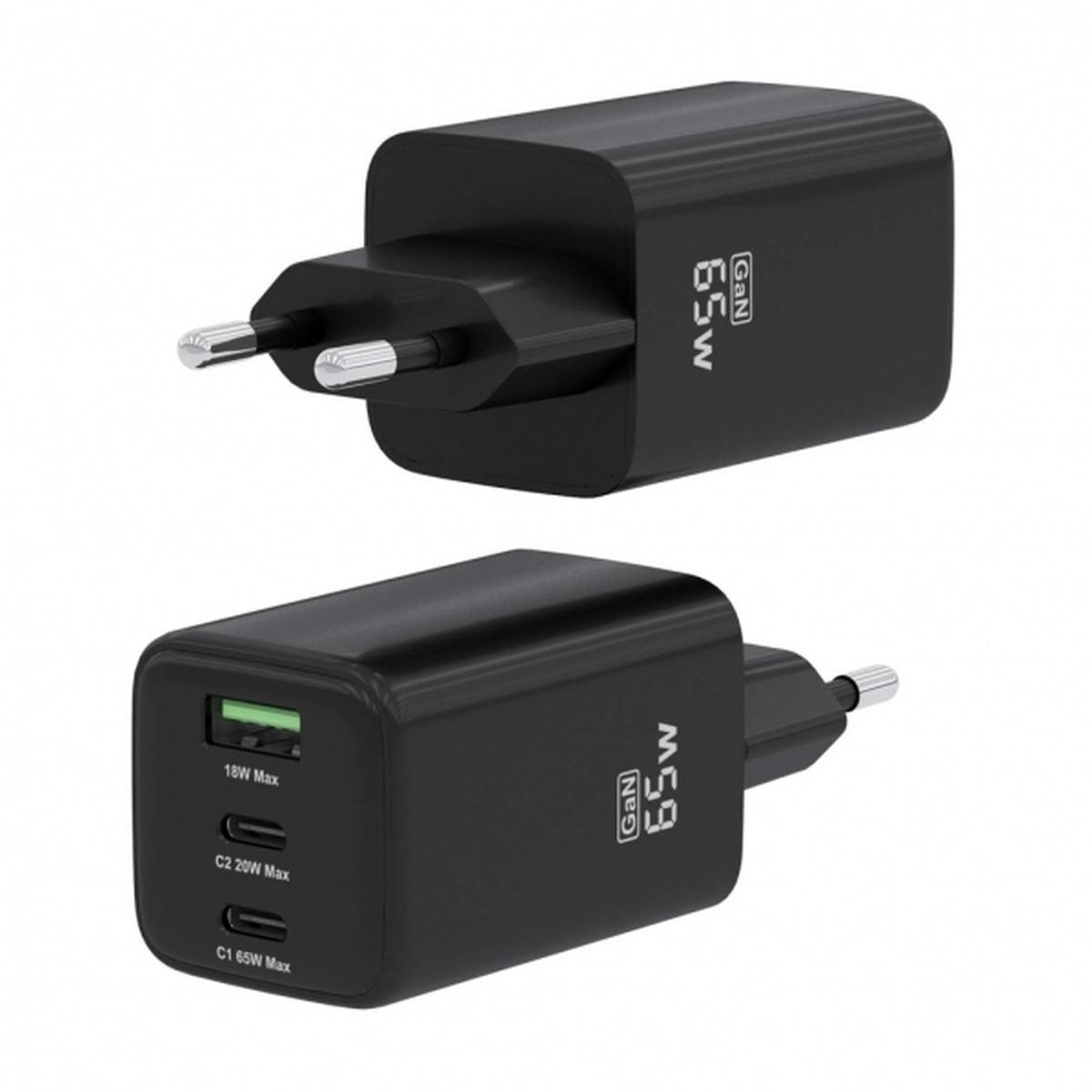 Caricabatterie Aisens Gan USB-C da 65 W - Alta efficienza energetica - Tecnologia AI per ricarica rapida - Protezioni di sicurezza multiple - Compatibile con USB-C e USB-A - Ricari