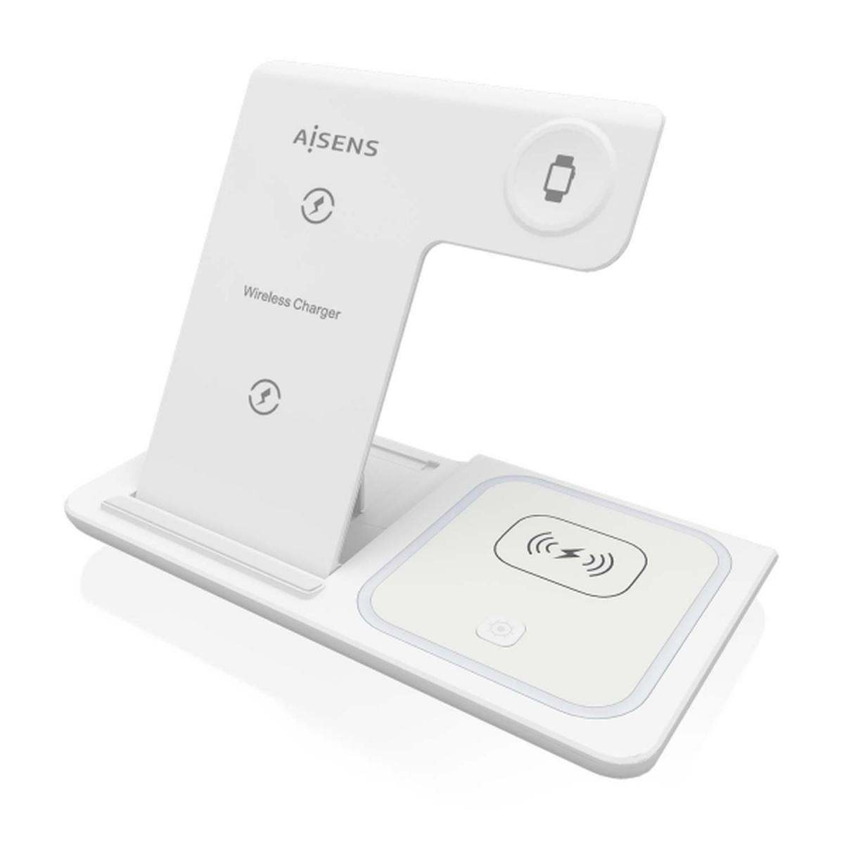 Caricabatterie wireless USB-C 3 in 1 Aisens da 15 W per dispositivi mobili - Apple Watch - Auricolari con custodia di ricarica - Bianco