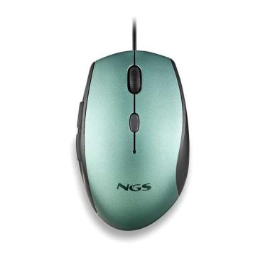 Mouse USB NGS Moth Ice 1600 dpi + adattatore da USB-A a USB-C - 5 pulsanti - Per destrorsi - Cavo da 1,80 m - Verde metallizzato/Nero