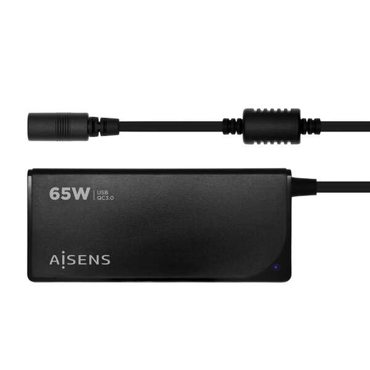 Caricabatterie universale automatico multitensione per laptop Aisens da 90W con 9 connettori + USB-A QC 3.0 - Nero
