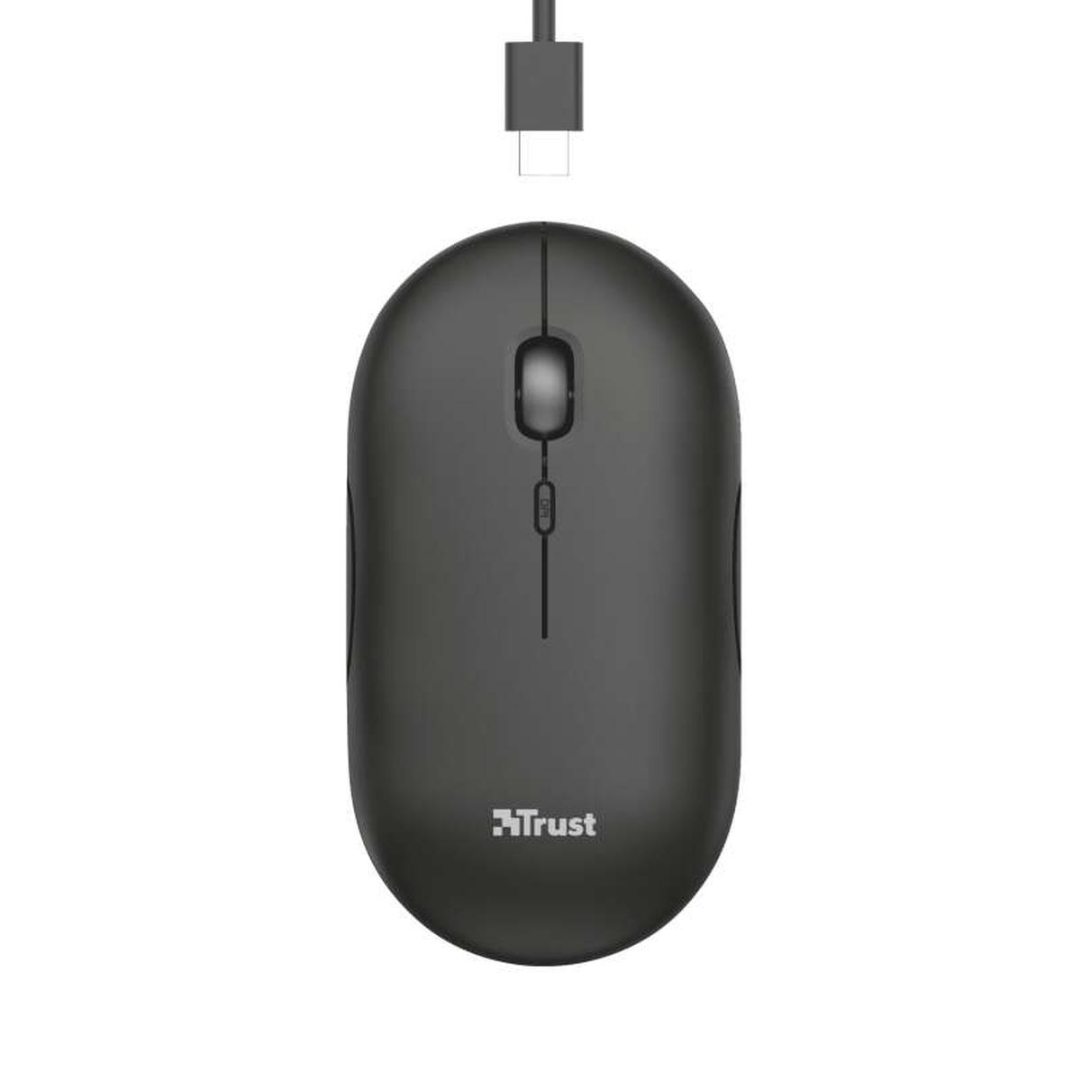Mouse wireless ricaricabile Trust Puck 1600 dpi - 3 pulsanti silenziosi - Ultra sottile - Utilizzo ambidestro - Nero