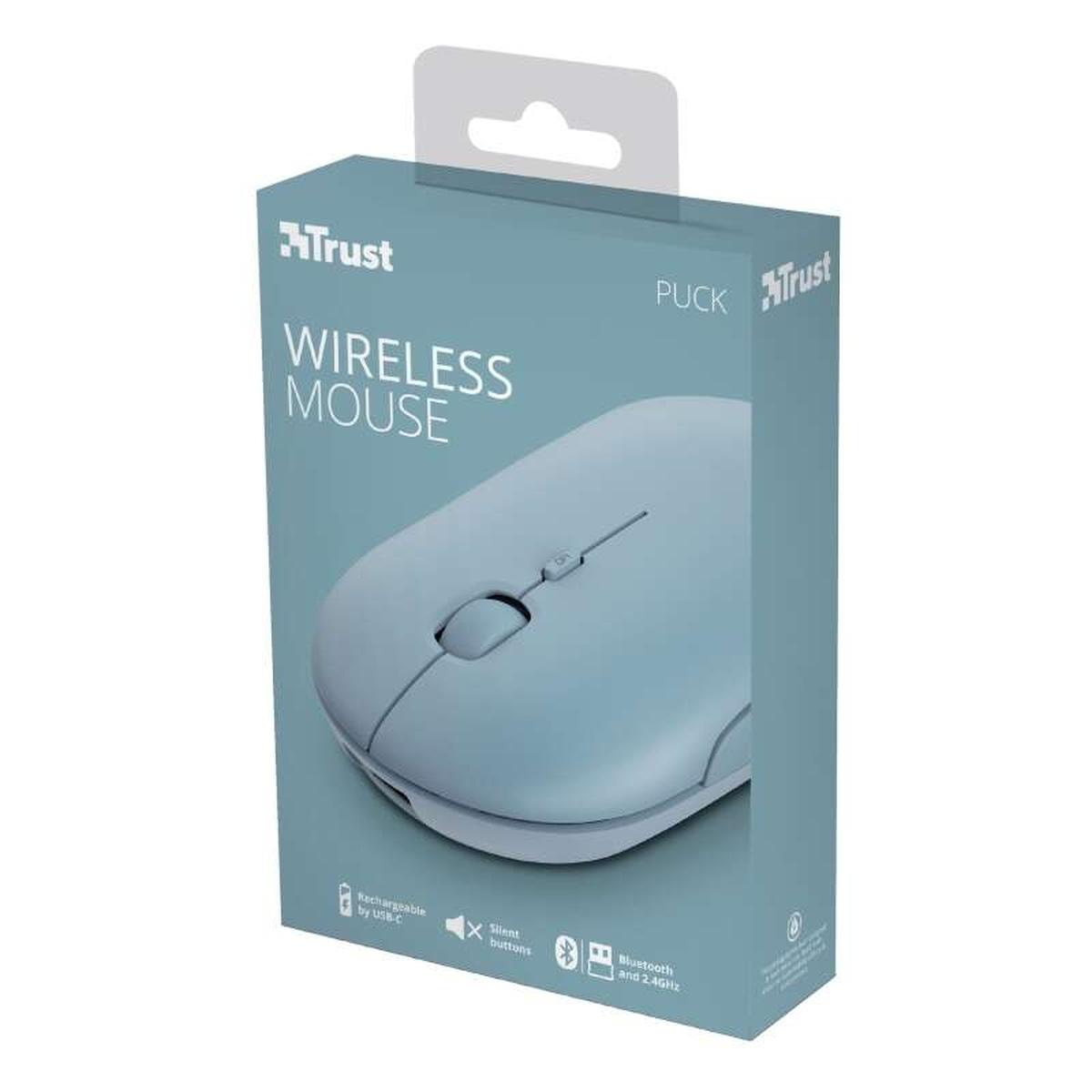 Mouse wireless ricaricabile Trust Puck 1600 dpi - 3 pulsanti silenziosi - Ultra sottile - Utilizzo ambidestro - Blu