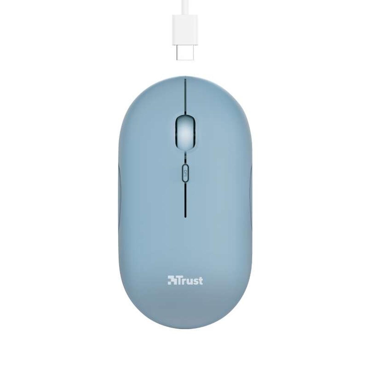Mouse wireless ricaricabile Trust Puck 1600 dpi - 3 pulsanti silenziosi - Ultra sottile - Utilizzo ambidestro - Blu