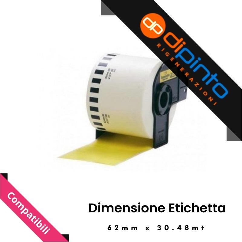 Etichette Compatibili per BROTHER P-Touch (DK-44605) (62x30.48mt) GIALLO modulo continuo