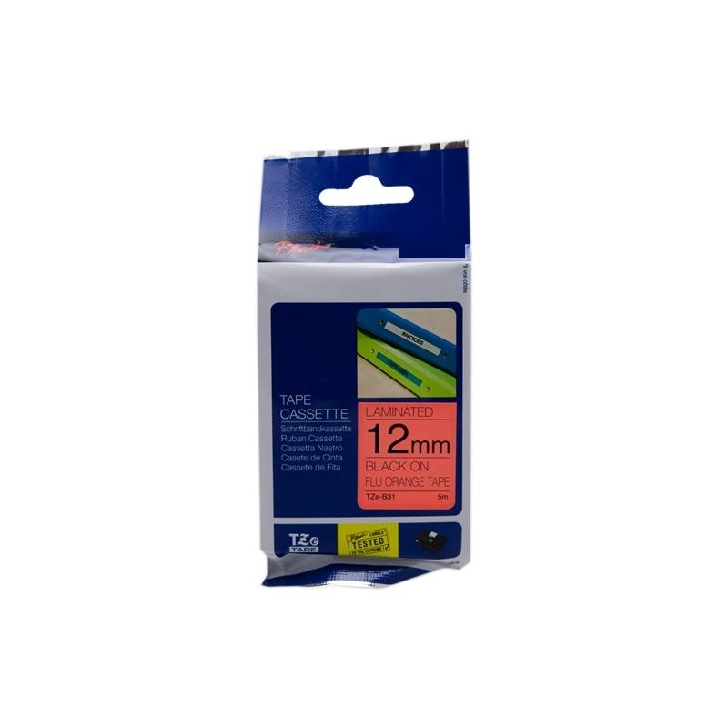 Nastro Laminato Nero su Arancione (12mm X 5m) per BROTHER TZ-B31, TZe-B31