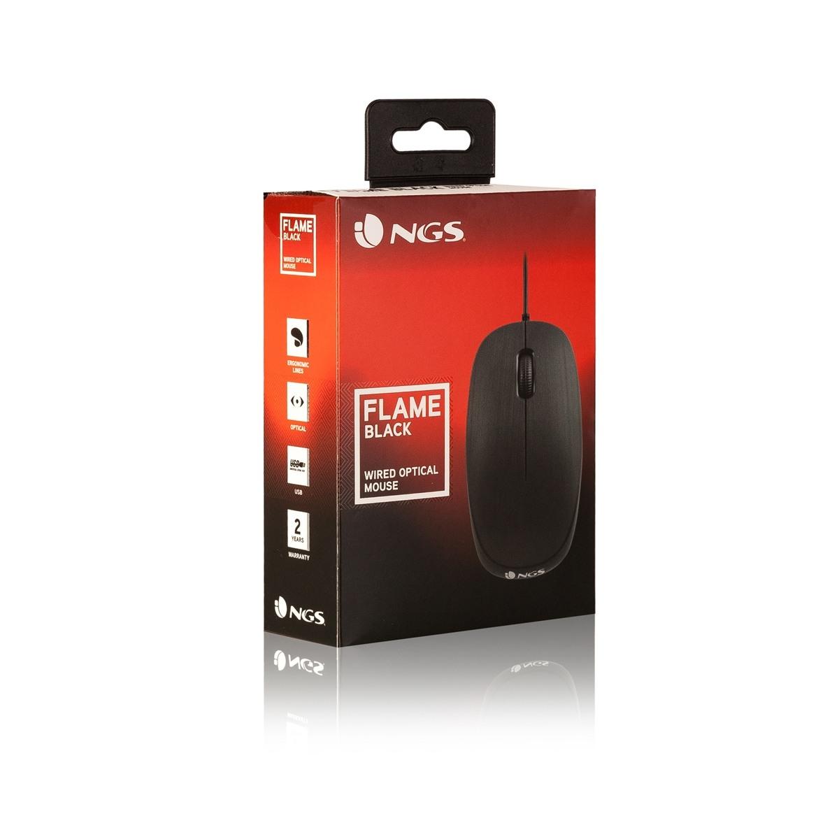 NGS Flame Mouse USB 1000dpi - 3 pulsanti - Uso ambidestro - Colore nero