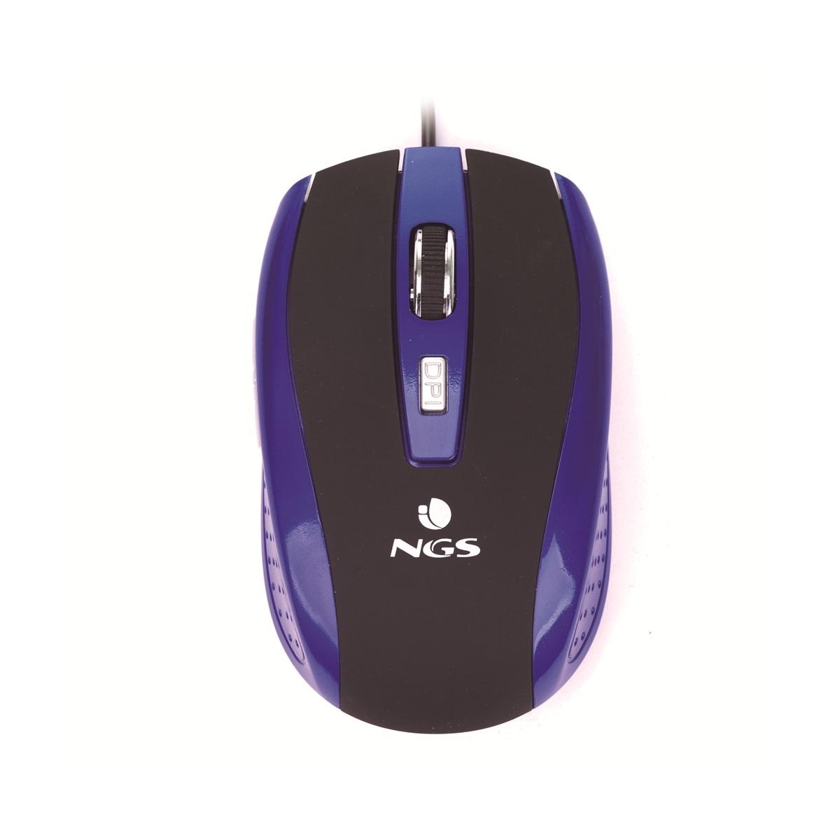 NGS Tick Mouse USB 1600 dpi - 5 pulsanti - Uso destro - Colore blu/nero