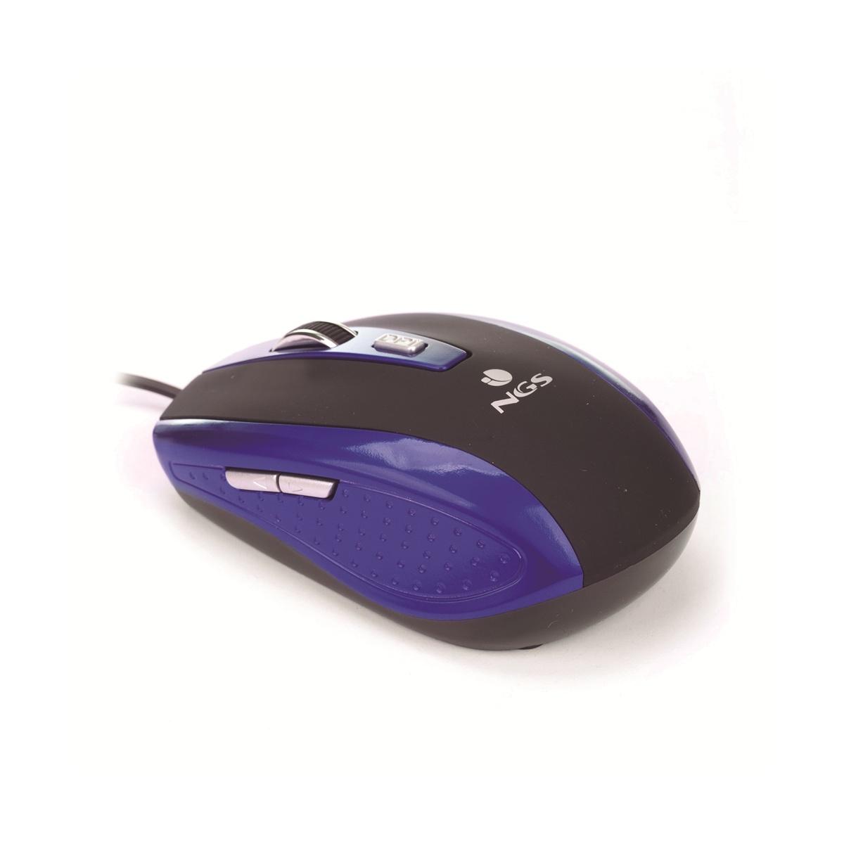 NGS Tick Mouse USB 1600 dpi - 5 pulsanti - Uso destro - Colore blu/nero