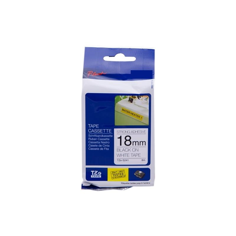 Nastro RINFORZATO Laminato Nero su Bianco (18mm X 8m) per BROTHER TZ-S241, TZe-S241