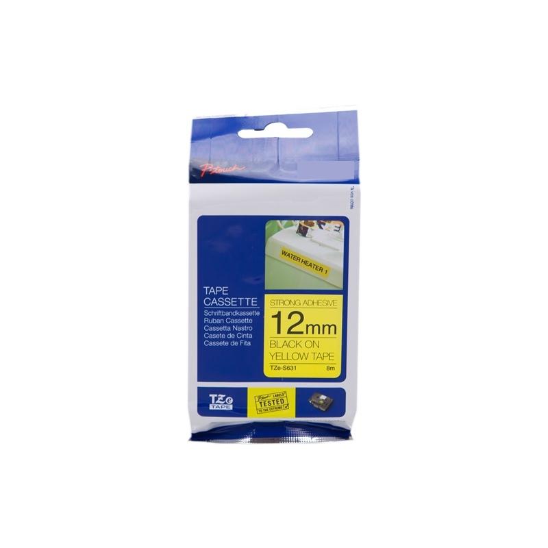 Nastro RINFORZATO Laminato Nero su Giallo (12mm X 8m) per BROTHER TZ-S631, TZe-S631
