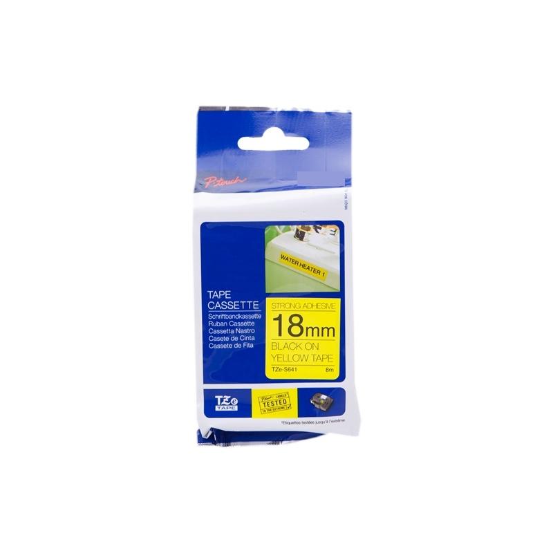 Nastro RINFORZATO Laminato Nero su Giallo (18mm X 8m) per BROTHER TZ-S641, TZe-S641