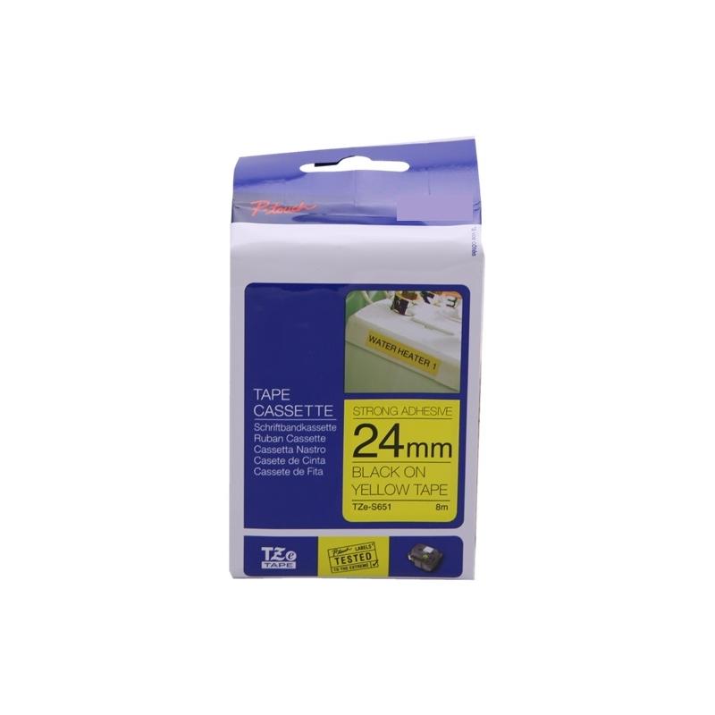 Nastro RINFORZATO Laminato Nero su Giallo (24mm X 8m) per BROTHER TZ-S651, TZe-S651