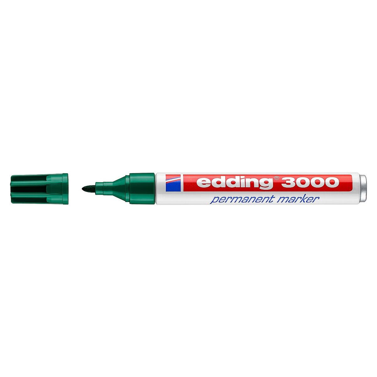 Pennarello indelebile Edding 3000 - Punta tonda da 1,5 mm - Corsa da 1,5 mm a 3,0 mm - Ricaricabile - Asciugatura istantanea - Colore verde