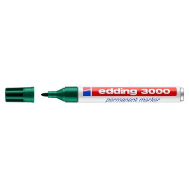 Pennarello indelebile Edding 3000 - Punta tonda da 1,5 mm - Corsa da 1,5 mm a 3,0 mm - Ricaricabile - Asciugatura istantanea - Colore verde