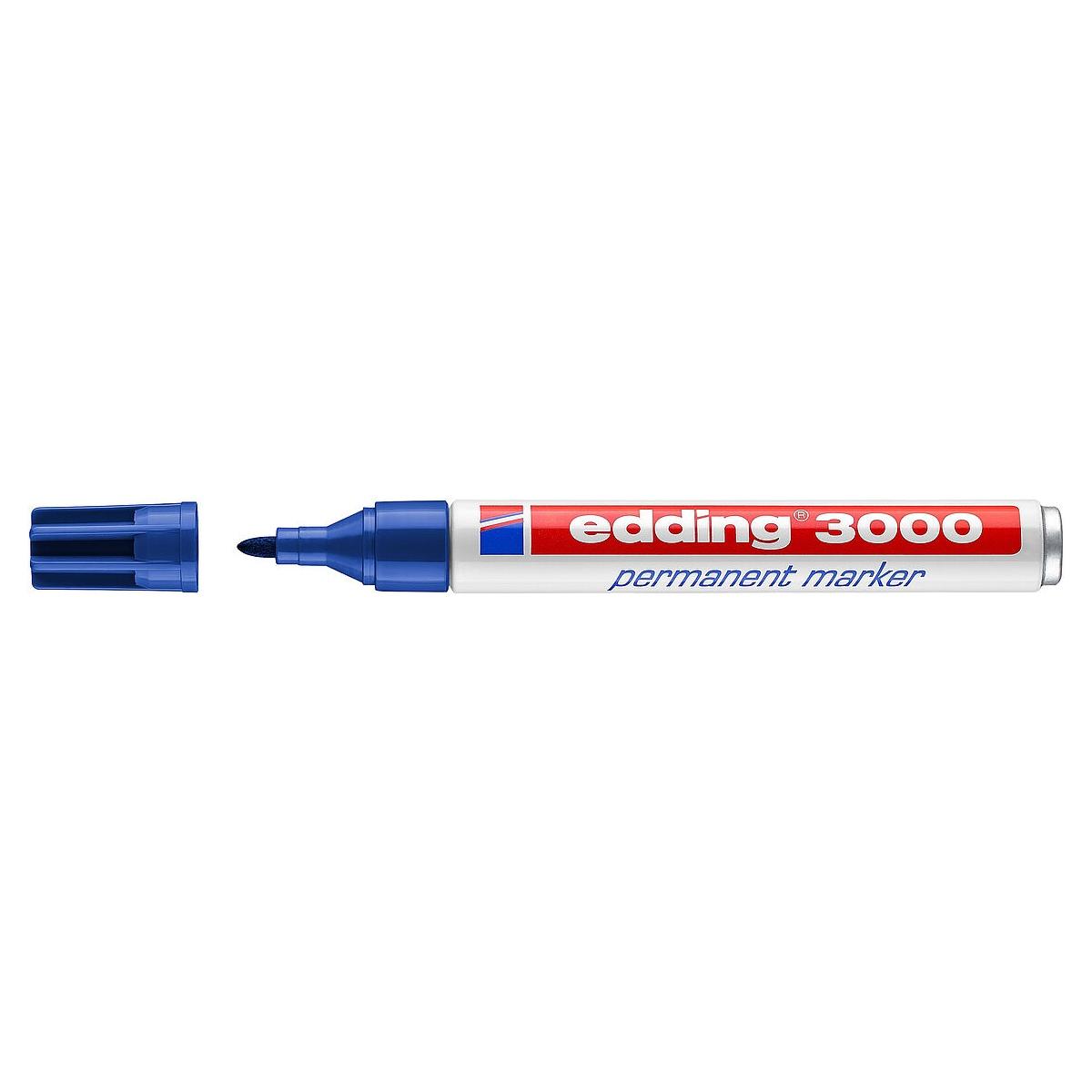 Pennarello indelebile Edding 3000 - Punta tonda da 1,5 mm - Corsa da 1,5 mm a 3,0 mm - Ricaricabile - Asciugatura istantanea - Colore blu
