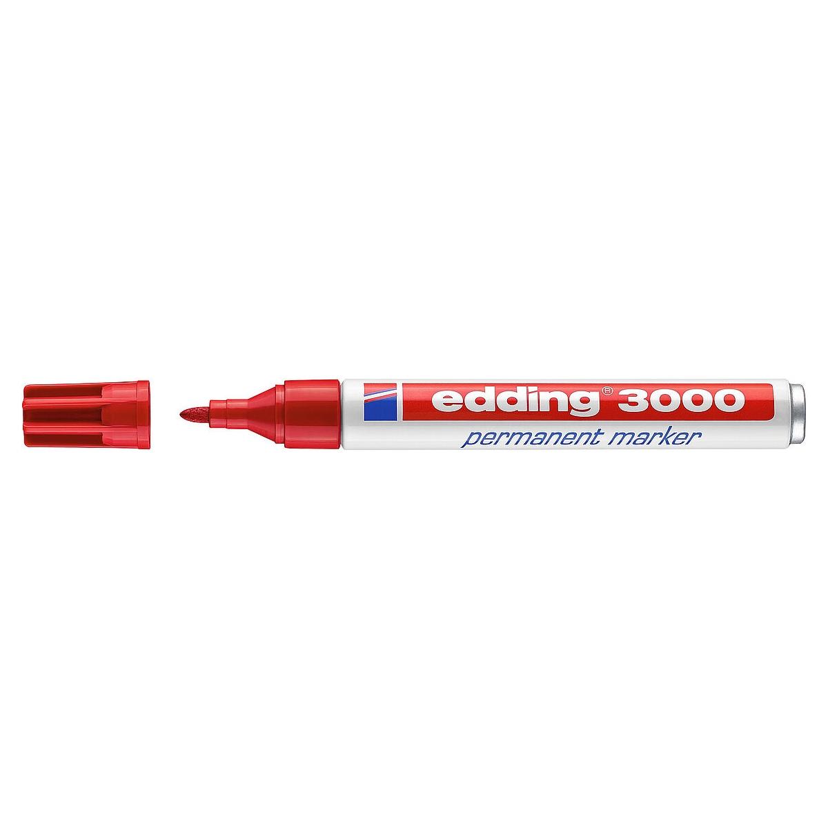 Pennarello indelebile Edding 3000 - Punta tonda da 1,5 mm - Corsa da 1,5 mm a 3,0 mm - Ricaricabile - Asciugatura istantanea - Colore Rosso