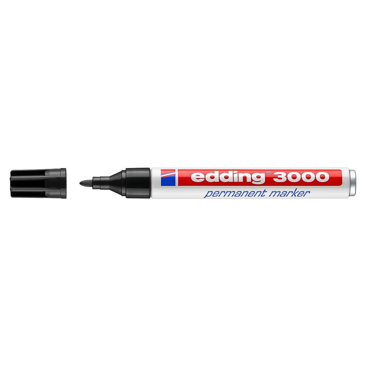 Pennarello indelebile Edding 3000 - Punta tonda da 1,5 mm - Corsa da 1,5 mm a 3,0 mm - Ricaricabile - Asciugatura istantanea - Colore Nero