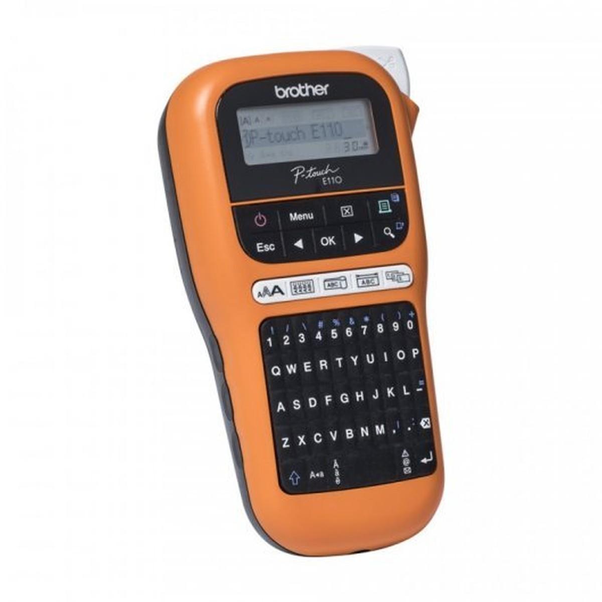 Brother PT-H110VP Stampante Elettronica Portatile per Etichette - Schermo LCD - 200 Simboli - Velocità 20mm - Colore Nero/Arancione