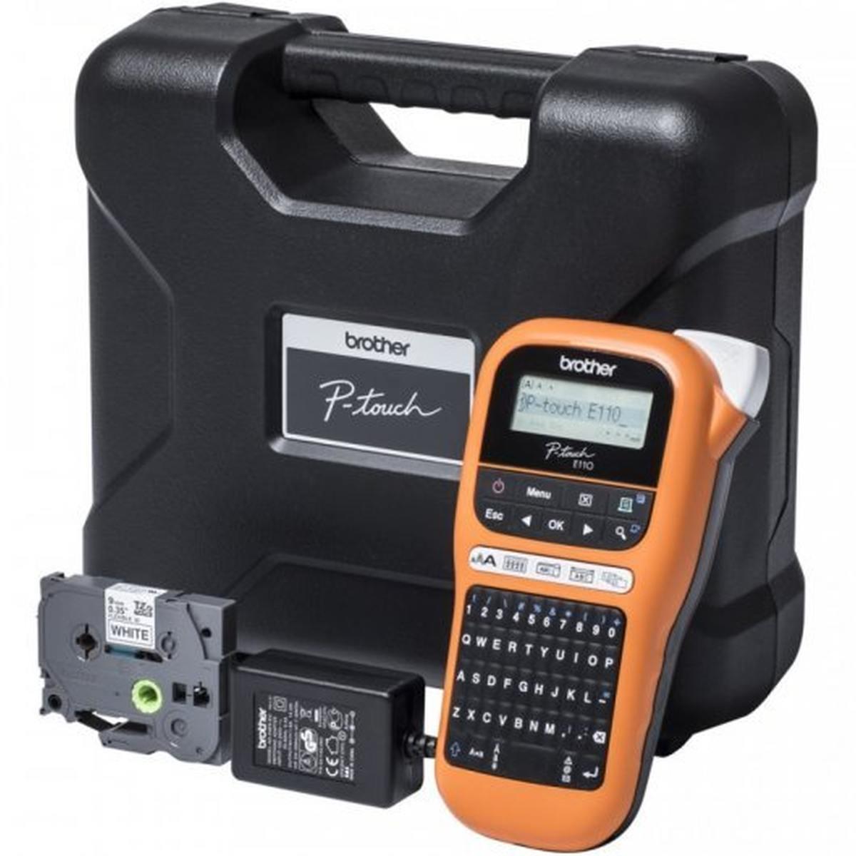 Brother PT-H110VP Stampante Elettronica Portatile per Etichette - Schermo LCD - 200 Simboli - Velocità 20mm - Colore Nero/Arancione