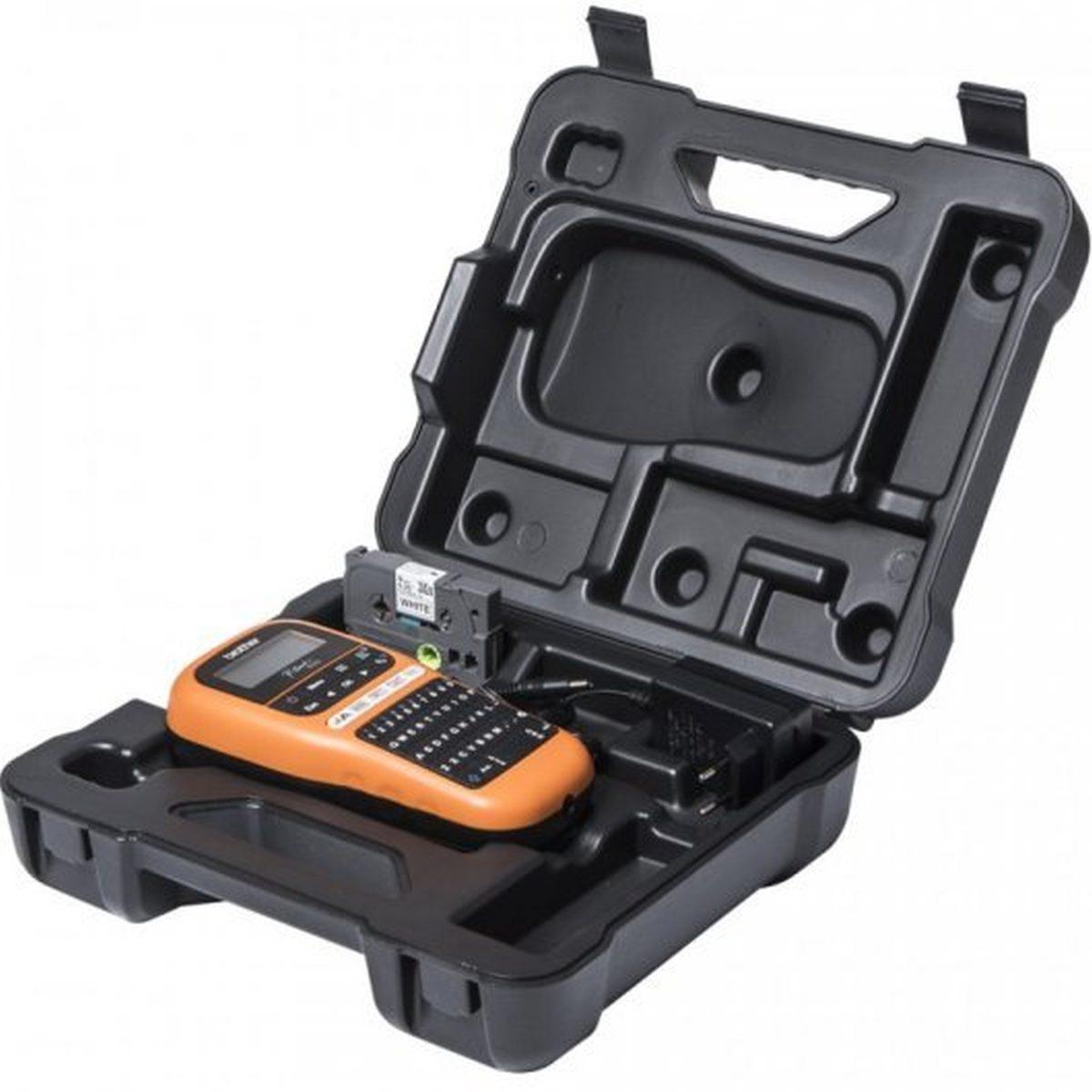 Brother PT-H110VP Stampante Elettronica Portatile per Etichette - Schermo LCD - 200 Simboli - Velocità 20mm - Colore Nero/Arancione