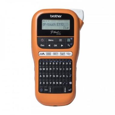 Brother PT-H110VP Stampante Elettronica Portatile per Etichette - Schermo LCD - 200 Simboli - Velocità 20mm - Colore Nero/Arancione