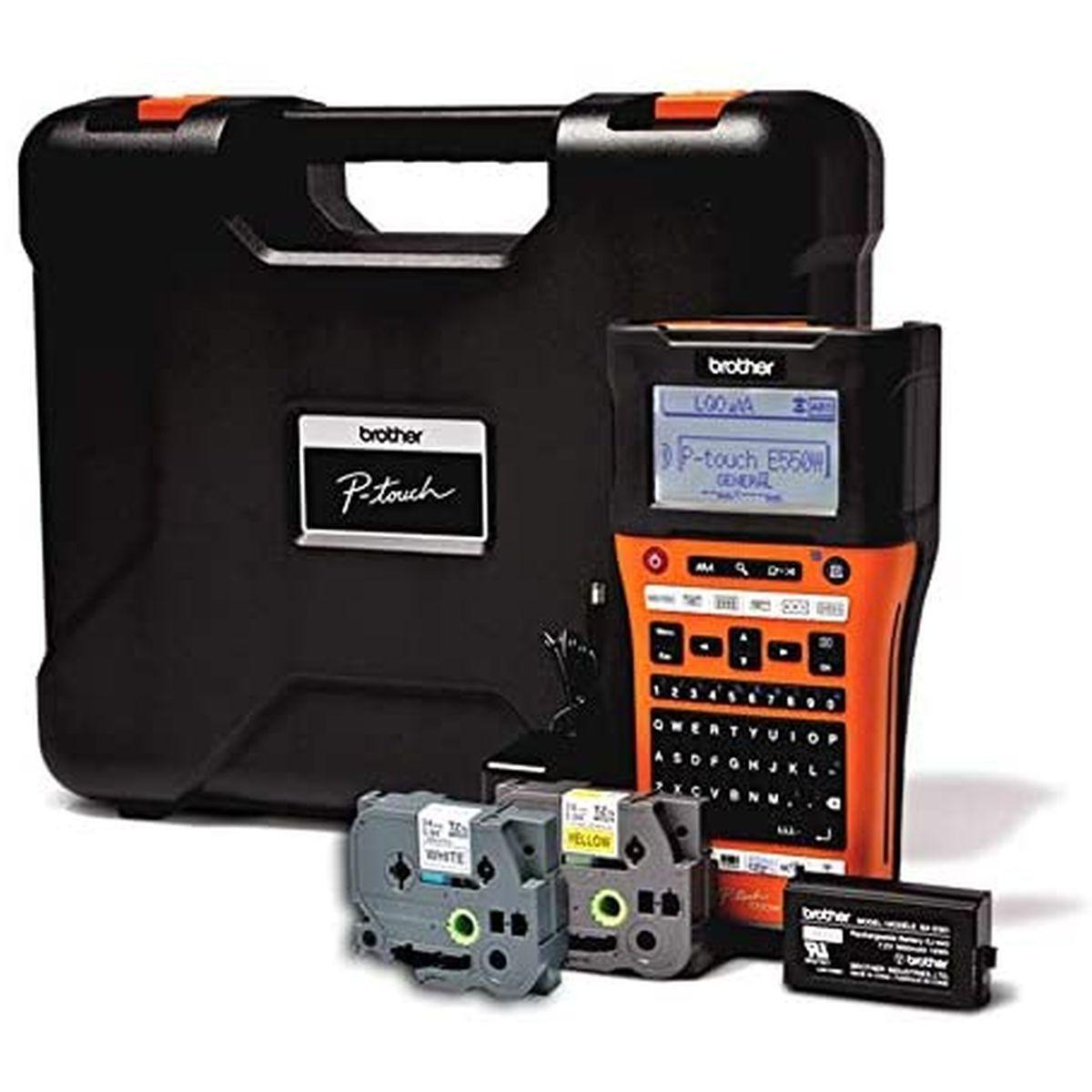 Brother PT-E550WVP Stampante Elettronica Portatile Professionale USB WiFi - Schermo LCD - 384 Simboli - Colore Nero/Arancione