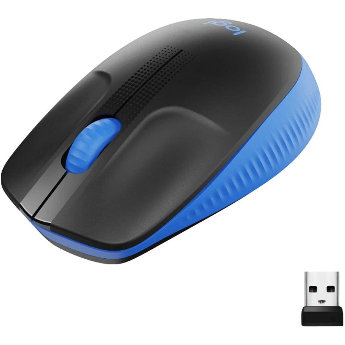 Logitech M190 Mouse Wireless USB Full Size 1000 dpi - 3 pulsanti - Grandi dimensioni - Uso ambidestro - Colore nero / blu