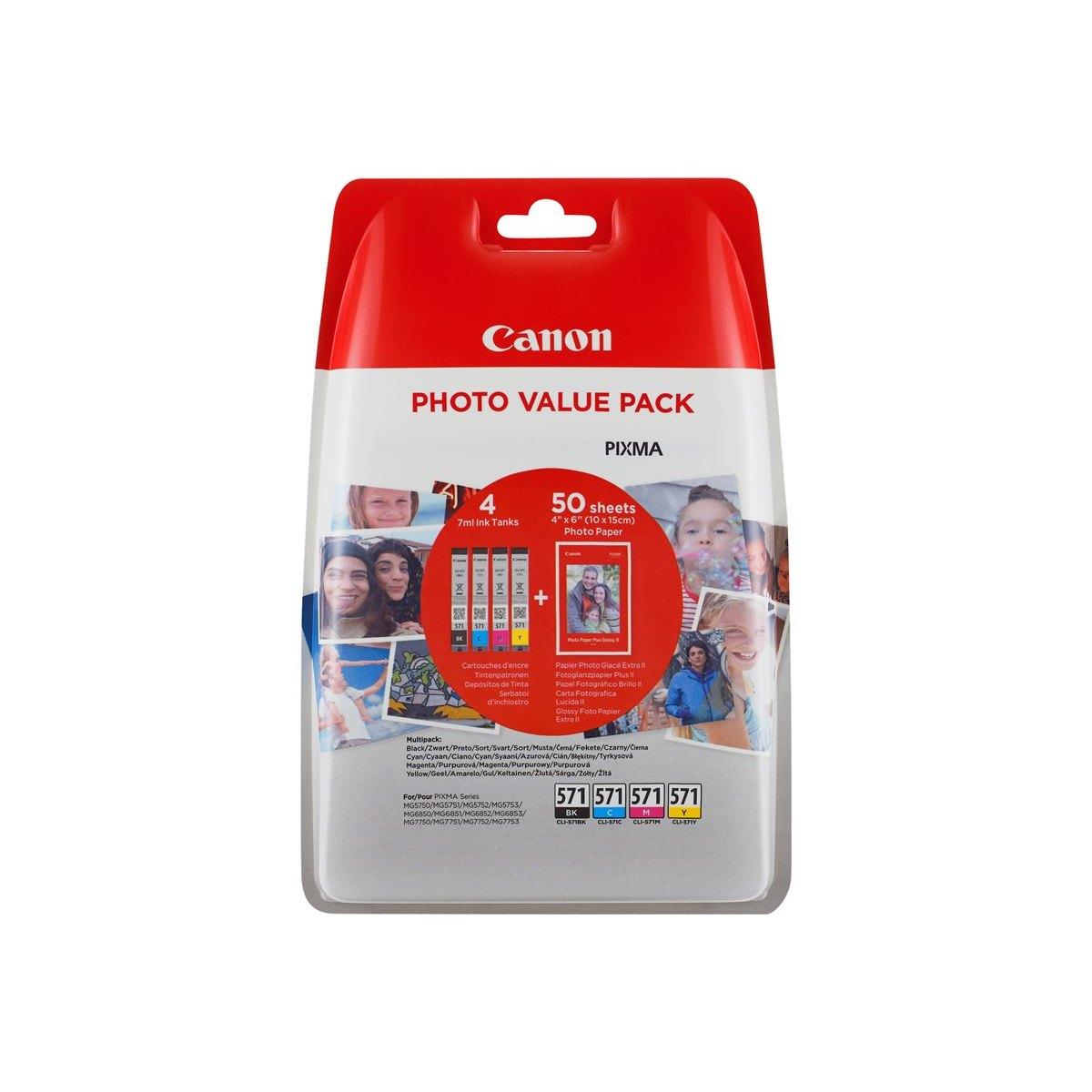 Multipack Originale (0332C006, CLI-571) CANON MG6850 (4x7ml) + carta Fotografica
