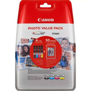 Multipack Originale (CLI-551XL, 6443B006) CANON MG5550 (4x11ml) + 50 fogli fotografici