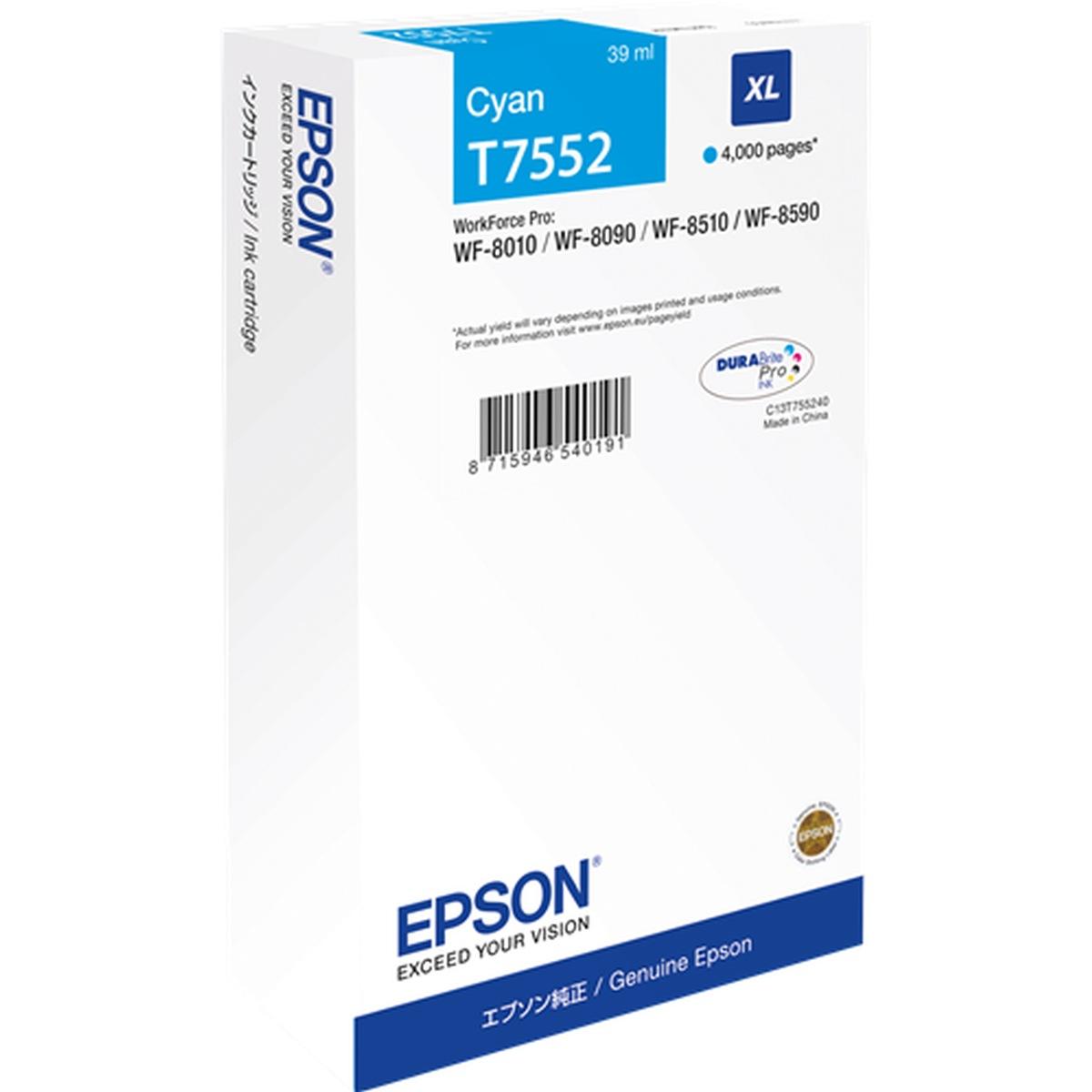 Cartuccia Originale (T7552) EPSON WorkForce Pro WF8010DW (4.000pag) CIANO XL