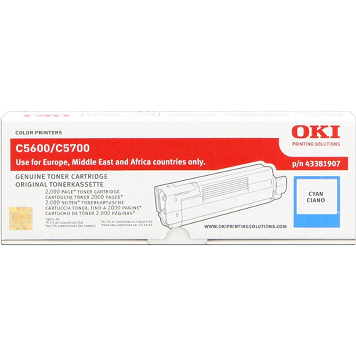 Toner Originale (43381907) OKI C5600, C5700N (2K) CIANO