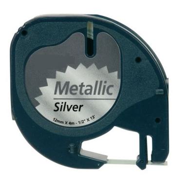 Nastro Nero su sfondo Metallico (S0721730, 91208) (12 mm X 4 m) per DYMO LetraTAG