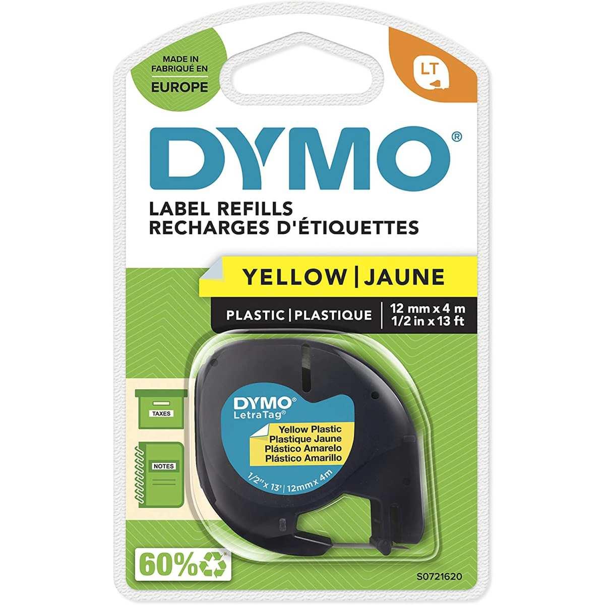 Nastro Originale PLASTICA Nero su Giallo (S0721620, 91202) (12 mm X 4 m) DYMO LetraTAG