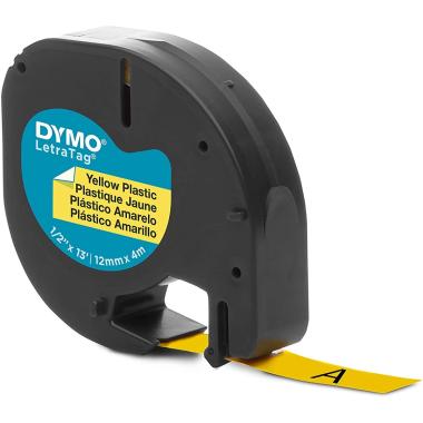 Nastro Originale PLASTICA Nero su Giallo (S0721620, 91202) (12 mm X 4 m) DYMO LetraTAG