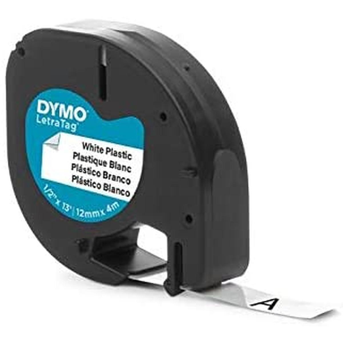 Nastro Originale PLASTICA Nero su Bianco (S0721660, 91221) (12 mm X 4 m) DYMO LetraTAG