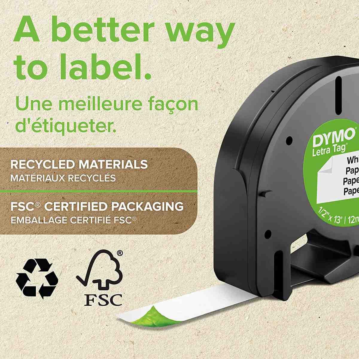 Nastro Originale PLASTICA Nero su Bianco (S0721660, 91221) (12 mm X 4 m) DYMO LetraTAG