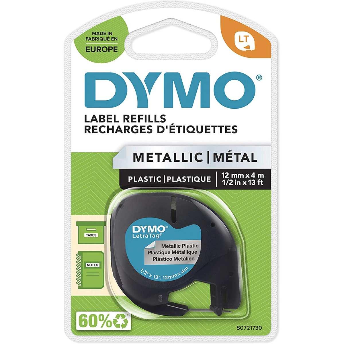 Nastro Originale Nero su sfondo Metallico (S0721730, 91208) (12 mm X 4 m) DYMO LetraTAG