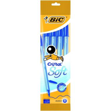 Bic Cristal Soft Cf da 4 penne a sfera - Punta media 1,2 mm - Colore blu