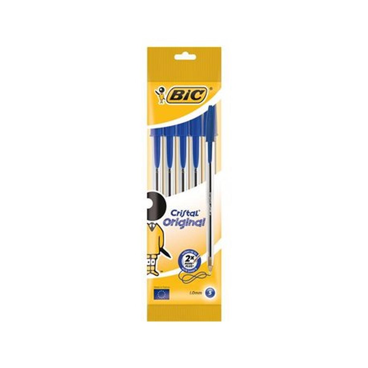 Bic Cristal Original Cf da 5 penne a sfera - Punta media 1,0 mm - Colore blu