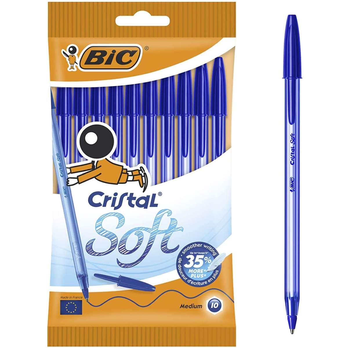 Bic Cristal Soft Cf da 10 penne a sfera - Punta media 1,2 mm - Colore blu