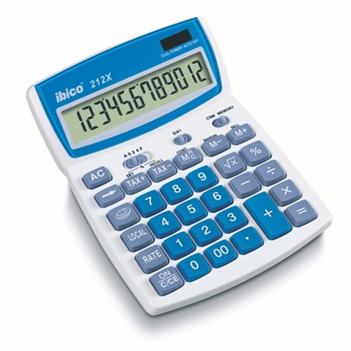 Calcolatrice da tavolo Ibico 212X - Tasti goffrati - Funzione tasse e arrotondamento - LCD a 12 cifre