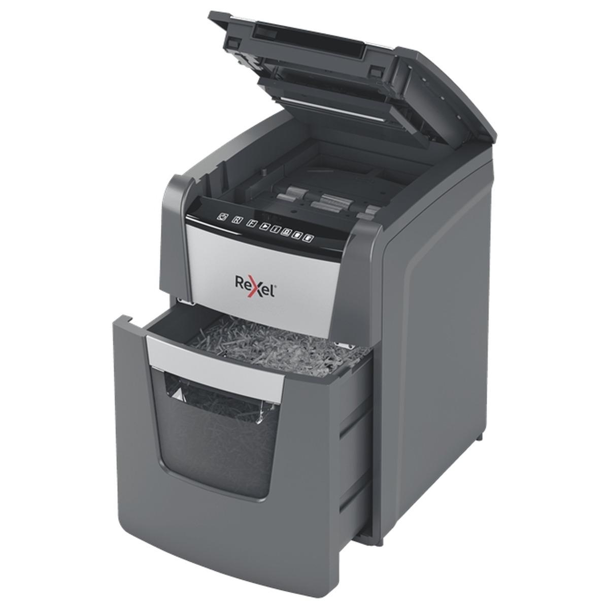 Rexel Optimum AutoFeed 90X Distruggi documenti con taglio automatico delle particelle - 35L - Alimentazione automatica da 90 fogli - Slot manuale da 8 fogli - Anti-inceppamento