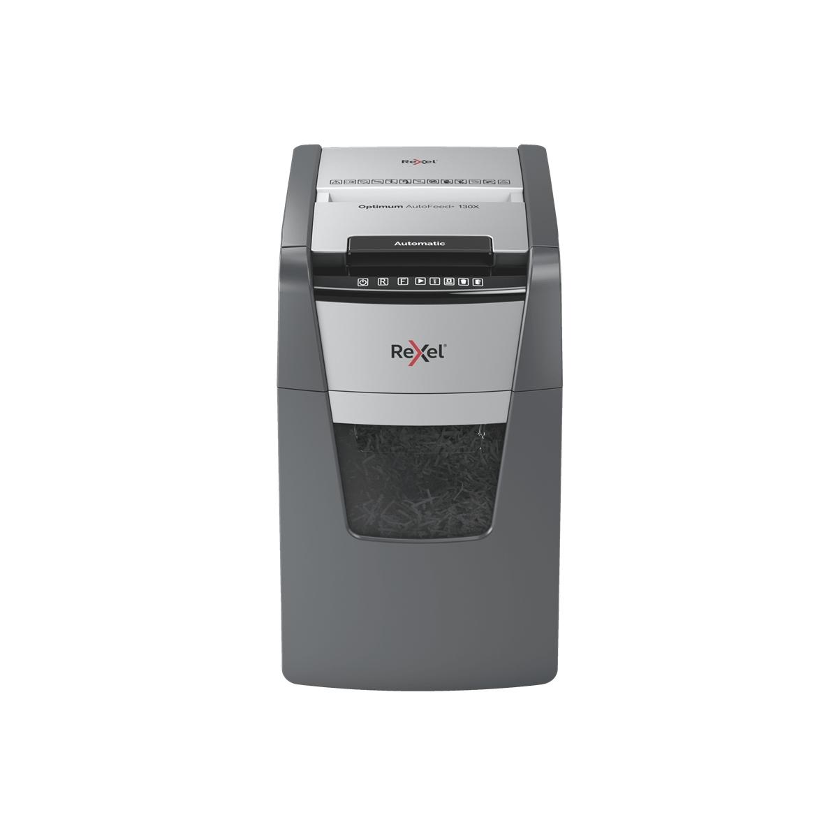 Distruggi documenti Rexel Optimum AutoFeed 130X con taglio di particelle - 44L - Alimentazione automatica da 130 fogli - Slot manuale da 8 fogli - Anti-inceppamento